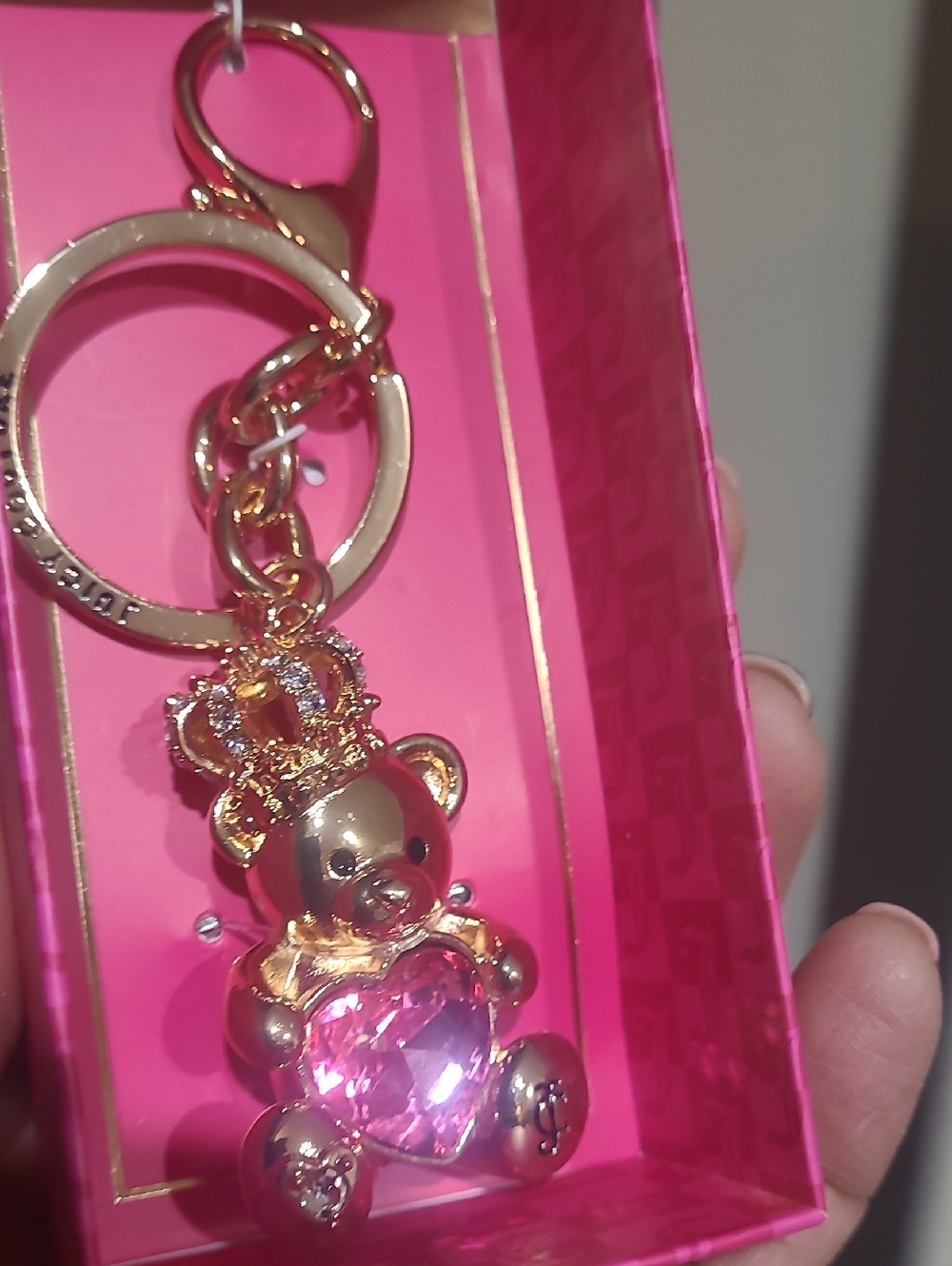 Juicy Couture Gold-Tone Teddy Bear Keychain with Pink Gem - Picture 2 of 6